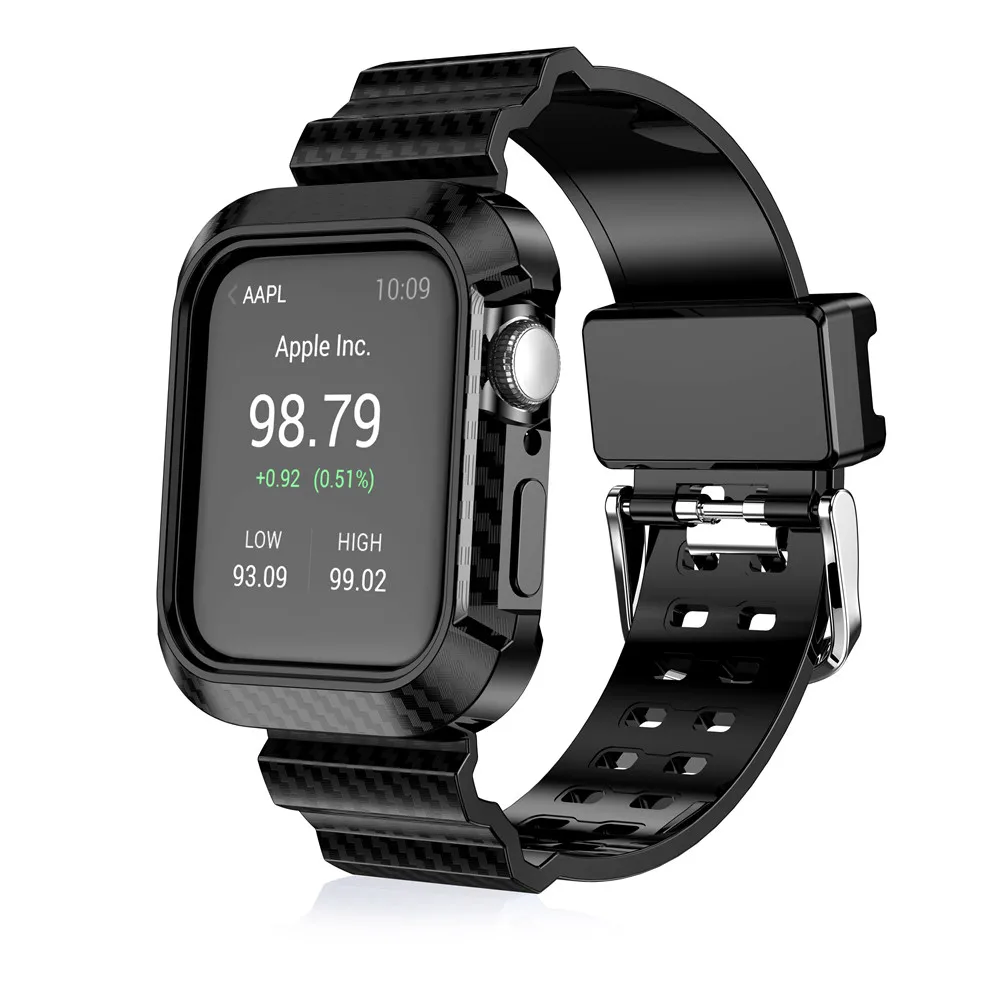 Противоударный защитный ремешок с рамкой для Apple Watch SE Band Series 6 5 4 40 мм 44 карбоновый