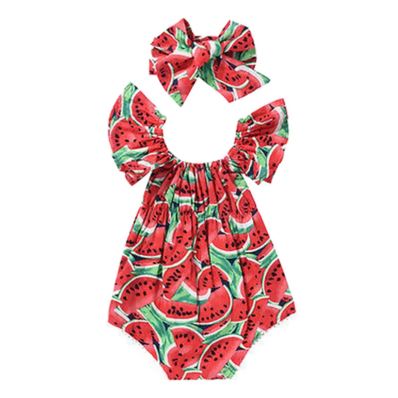 

2018 New Newborn Kids Baby Girls Clothes Watermelon Print Romper Playsuit Summer Jumpsuit + Headband Set 88