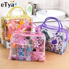 ETya дорожная ПВХ прозрачная косметичка, сумка для мытья, прозрачная Цветочная полоска, для купания, нижнее белье, Для Хранения Туалетных принадлежностей, водонепроницаемая сумка-тоут