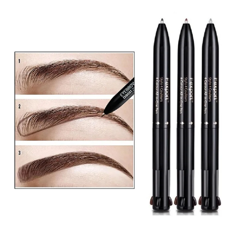 

4 IN 1 Eyebrow Pen Automatic Lasting Eyeliner Lip Liner Waterproof Eyebrow Pencil For Makeup Beauty Tool Black Color