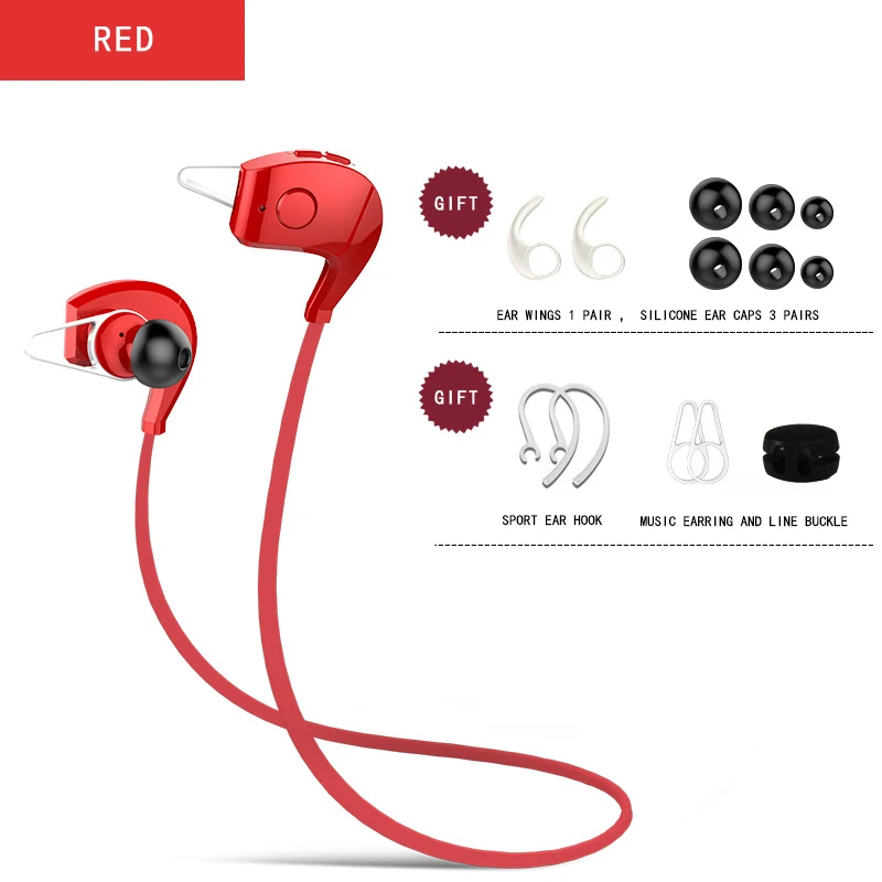 Bluetooth, беспроводная гарнитура, спортивные, для бега, водонепроницаемые, в уши, стерео наушники, в ухо, басы, наушники, зеленый, красный, синий, золотой, серебряный - Цвет: Красный