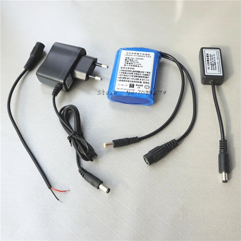 

Universal 12V 3000MAH 3AH Lithium-ion Rechargeable Batteries for Power Bank Free Charger & 5V USB Buck Converter & DIY Connector
