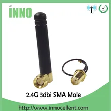 5pcs 2.4Ghz antenna 2.4g wifi antenna SMA male right angle connector 3dbi signal booster + PCI U.FL IPX to RP-SMA Pigtail Cable