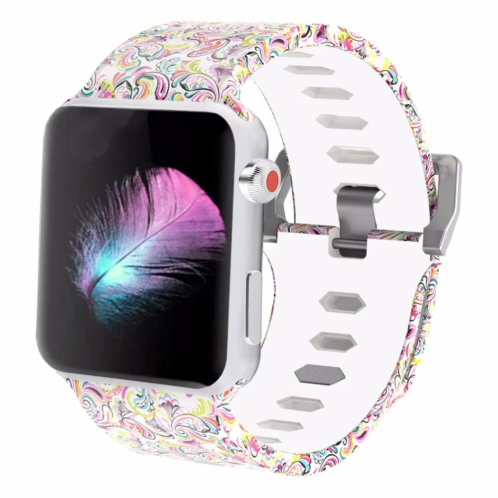 Цветной спортивный ремешок Bemorcabo с принтом для часов Apple Watch серии 4 3 2 1 ремешок для часов 44 мм 40 мм 38 мм 42 мм браслет для часов