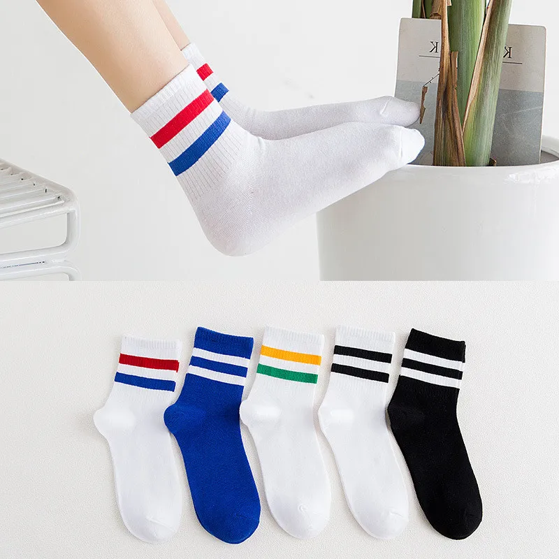 Women Socks Ankle Two Stripes Solid White Black Women Sports Socks for ...