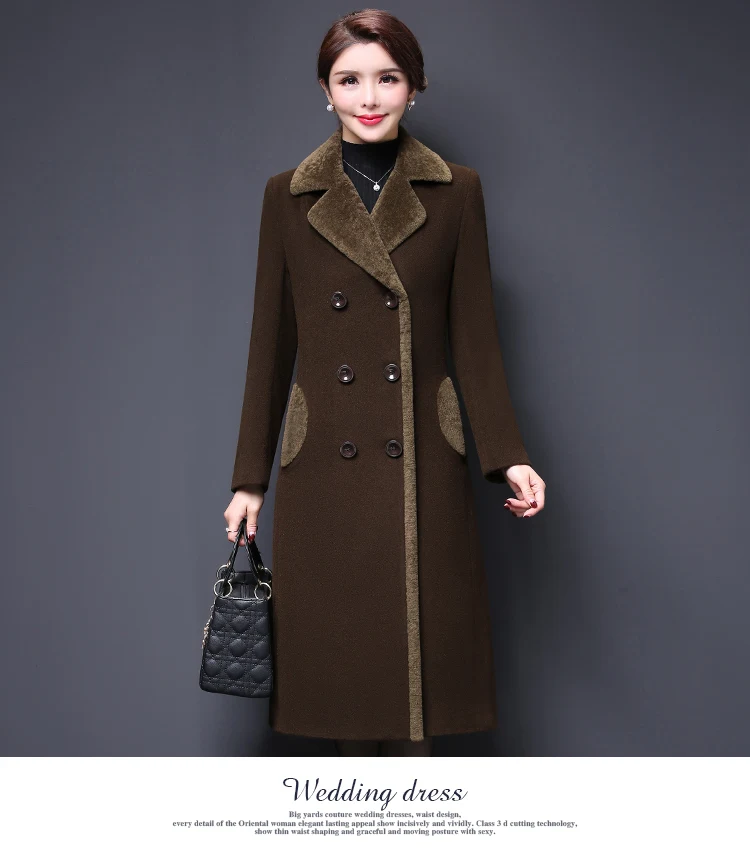 AYUNSUE плюс размер M-4XL шерстяное пальто женские новые осенние зимние теплые двубортные пальто женские шерстяные Длинные куртки LX2086
