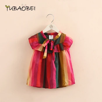 

Baby Rainbow Doll Girls Blouse Shirt 2020 Summer New Girl Child Children's Flying Sleeve Colorful Owknot Shirt