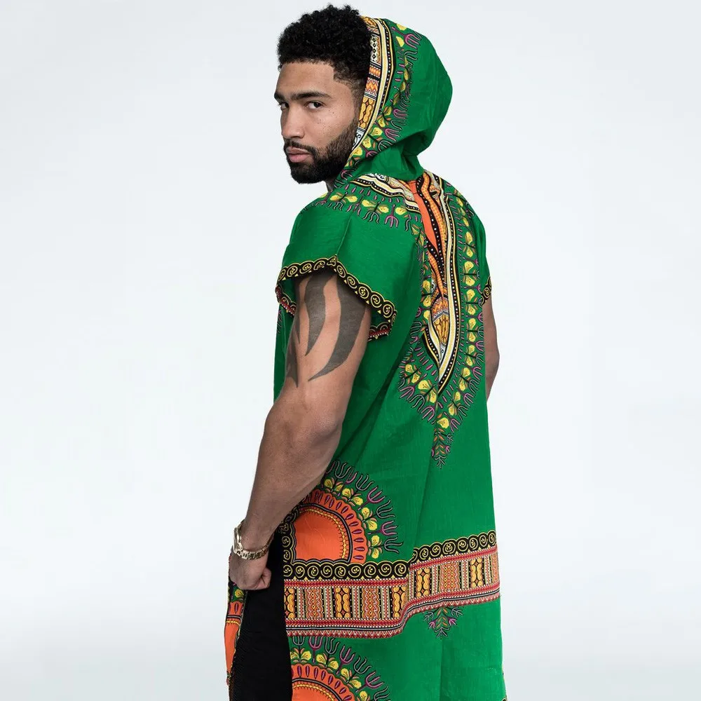 رجل عارضة محب الورك هوب الأفريقية Dashiki هوديي Pollover ممدود الخيوط الطويلة المطبوعة قمم قطرة الشحن