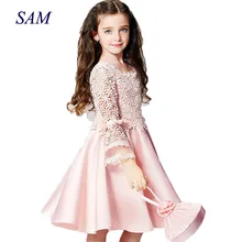 Новинка г.; летнее высококачественное модное платье принцессы с цветочным узором для девочек; кружевная детская одежда с длинными рукавами и круглым вырезом;