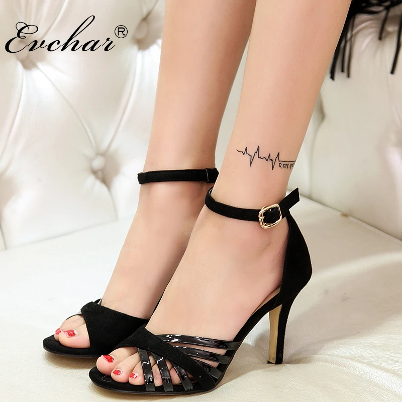 

EVCHAR NNew Arrivals fashion women shoes 4 colors sexy party buckle strap wedding elegant thin high heels sandals big size 33-43