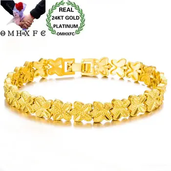 

OMHXFC Wholesale European Fashion Woman Female Party Birthday Wedding Gift Elegant Leaf Link 24KT Gold Bracelets BE222