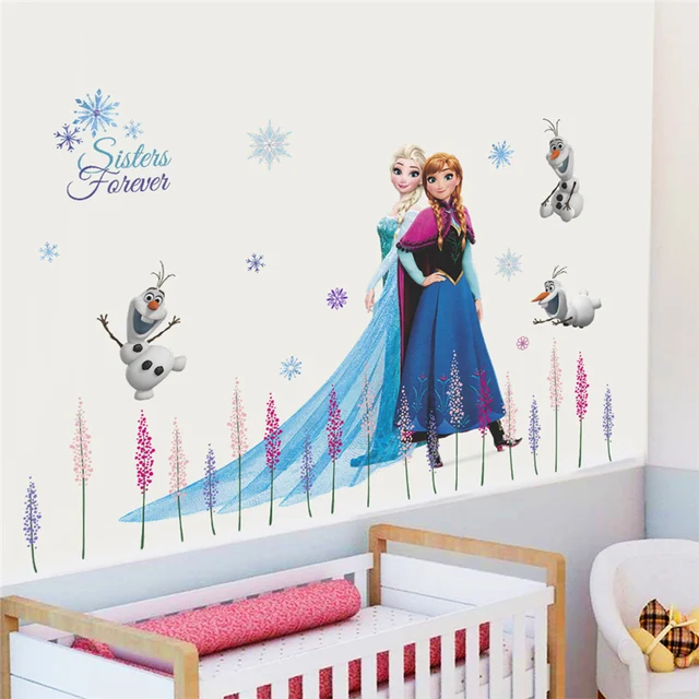 Us 3 13 23 Off Cartoon Diy Frozen Princess Elsa Anna Wall Stickers Girl Children Room Background Decoration Removable Kids Bedroom Poster Decal In