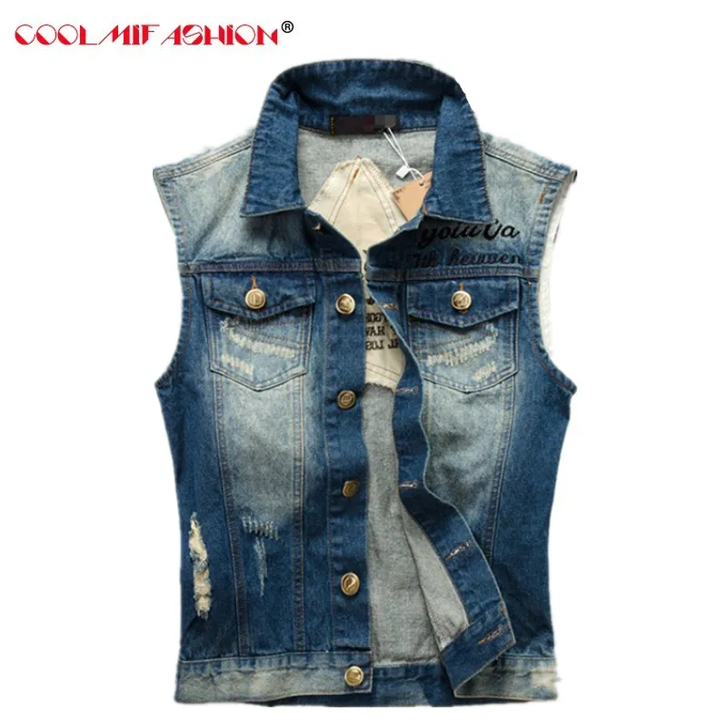 

Men's Denim Jeans Vest Cowboy Star Patch Designes Denim Jeans Waistcoat Sleeveless Jacket Men Slim tactical chalecos para hombre