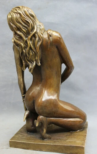 

JP S62 11" Chinese Bronze Copper Art Nude Sexy Kneel Lady Female Belle Beauty Statue