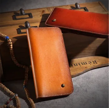 

ALAVCHNV new retro handmade first layer leather wallet men's long vegetable tanned leather multi-card wallet BR5092