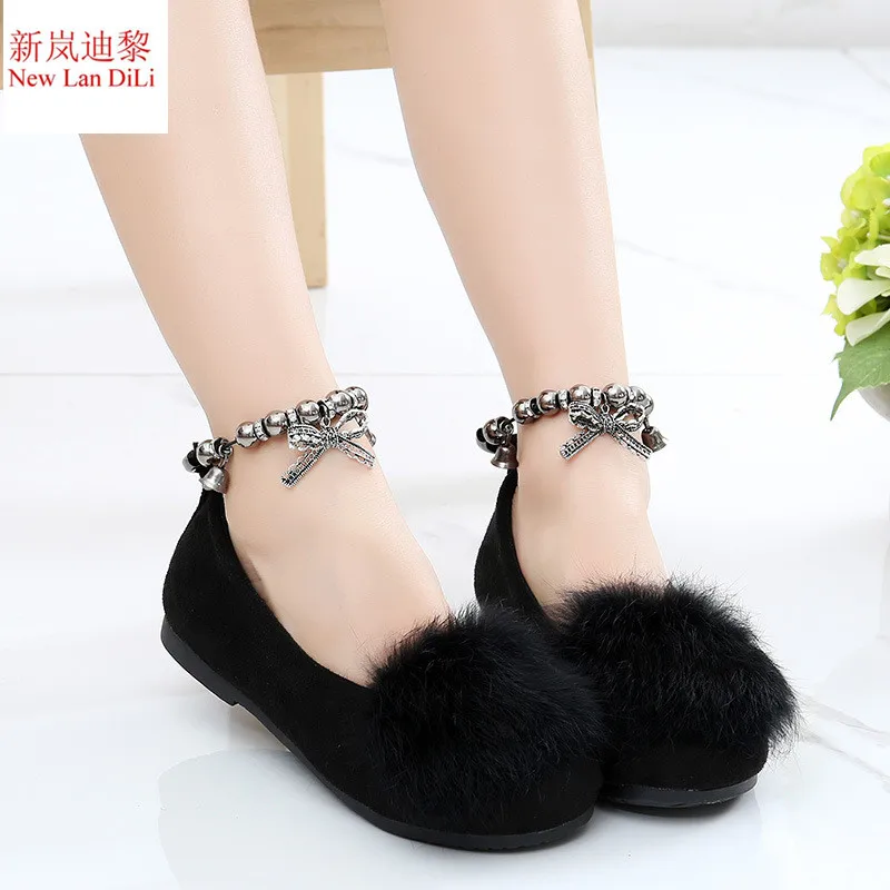 

Girl's shoes fashion princess single shoes girls sweet leisure children's shoes autumn and spring rabbit hair Flat shoes kids