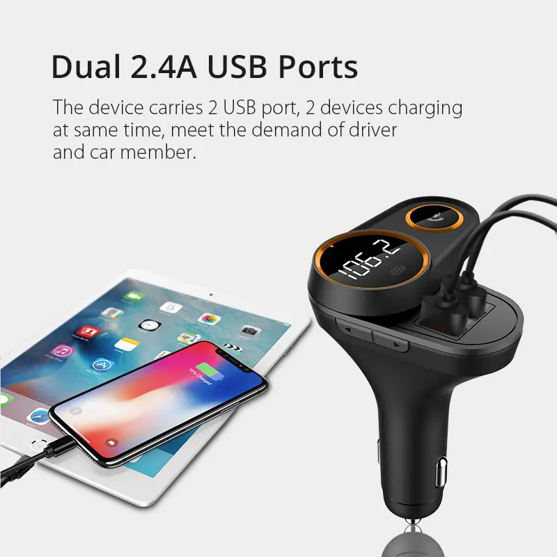 VANJEW C43 Bluetooth FM Transmitter 5V/4.8A Car Charger FM Modulator MP3 Audio Player transmitters Handsfree Call 2 USB Charger VANJEW C43 Bluetooth FM Transmitter 5V/4.8A Car Charger FM Modulator MP3 Audio Player transmitters Handsfree Call 2 USB Charger