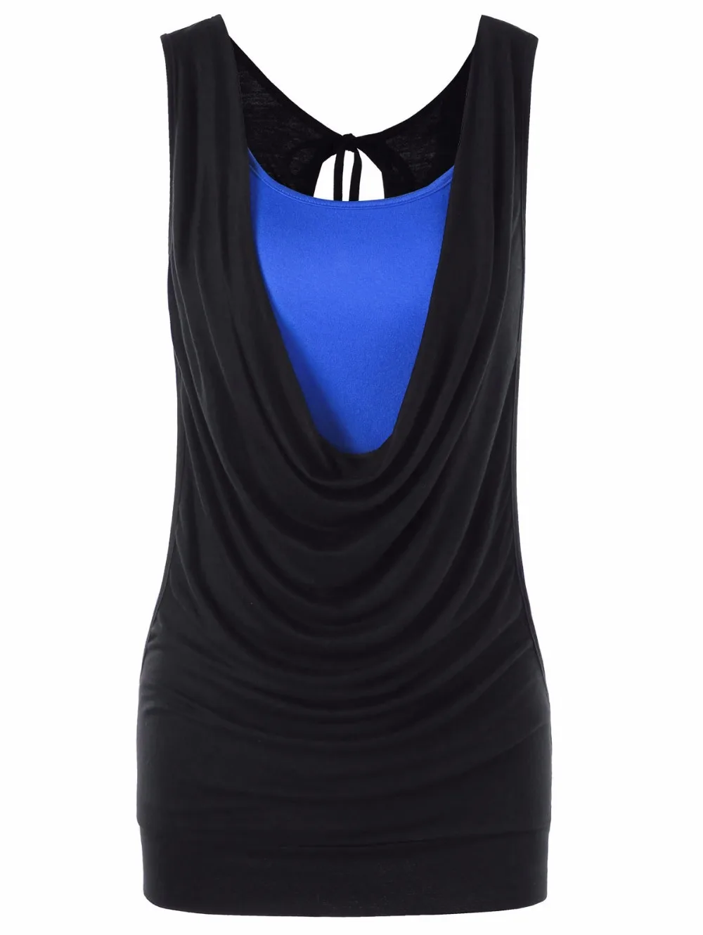 VESTLINDA Cowl Neck Faux Twinset Panel Cut Out Sleeveless Tank Top Womens Summer Clothing 2018 Fashion Sexy Top Female Tanktop 10