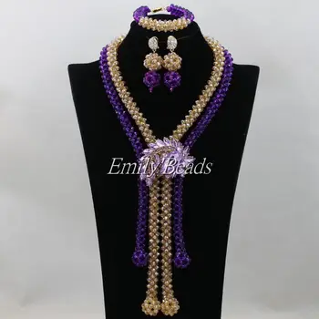 

Purple/Gold African Costume Jewelry Set Nigerian Wedding African Beads Jewelry Bridal Inidan Necklace Set Free Shipping AIJ527
