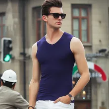 Синий Мужской Танк Повседневный Топ Фитнес-майка Брендовые мужские s Мода без рукавов уплотненный жилет однотонное вискозное нижнее белье