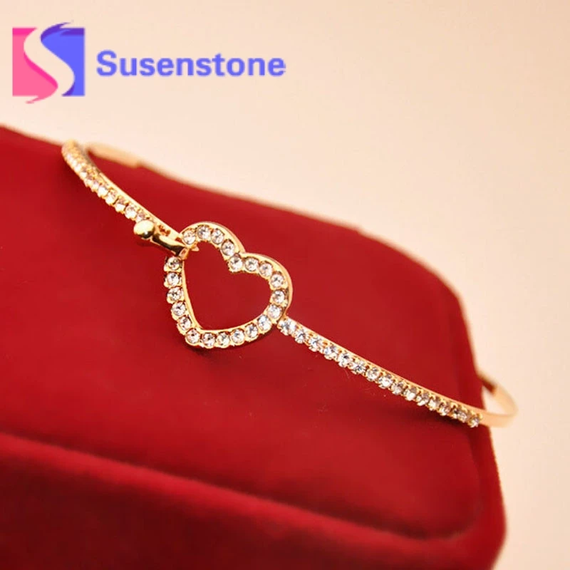 

2019 Hot Design Romantic Women Jewelry Bangle Gold Rhinestone Love Heart Bangle Cuff Bracelet Jewelry Bracelet Bangle Pulsera