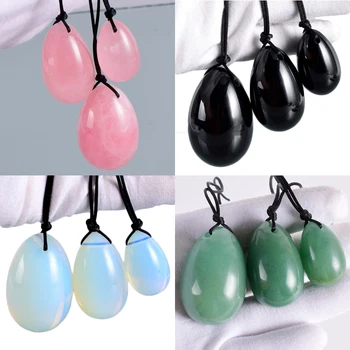 

3pcs S M L size natural obsidian jade rose quartz drilled yoni egg crystal ball Pelvic Kegel Exercise Tightening Vaginal Muscle
