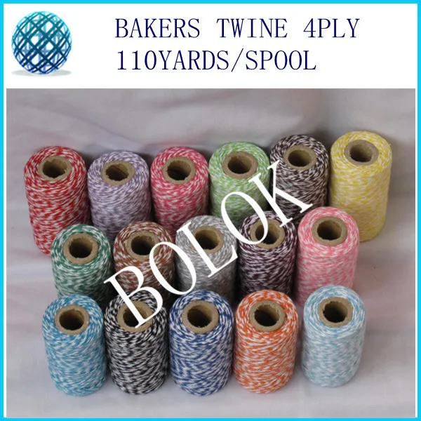 

free shipping DIY twine, thin 4ply twine (110Yards/spool) 15pcs/lot ,bakers twine,cotton twine 22kinds color wholesales