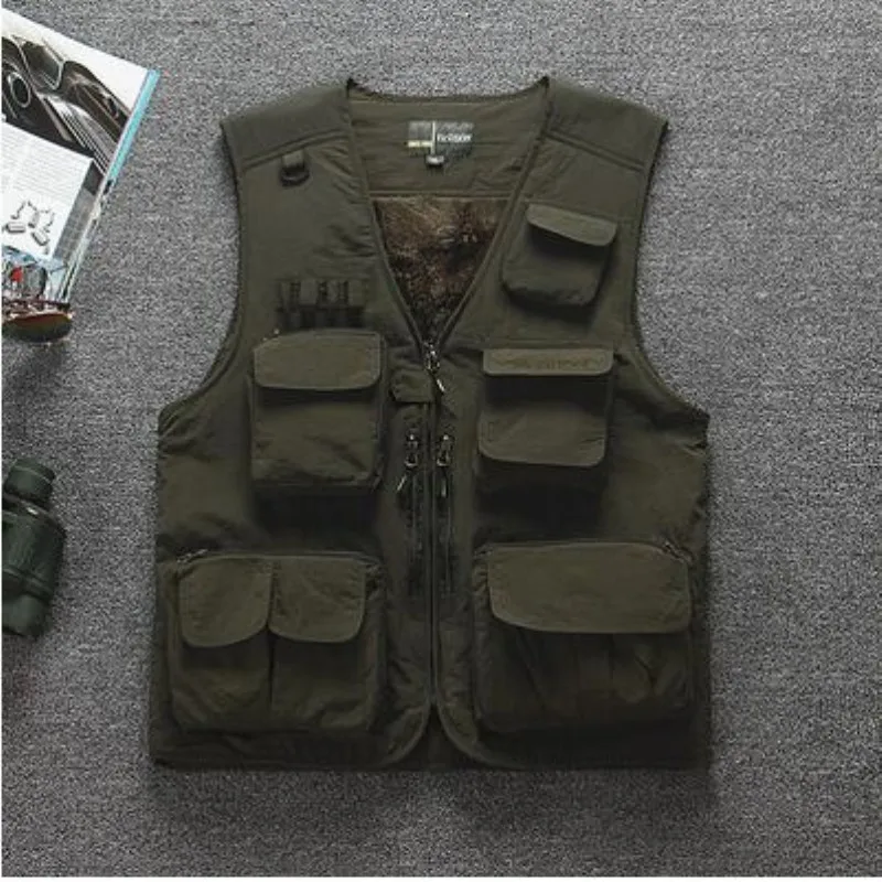 

Winter Fleece Warm Multi-pocket Fishing Vest Summer Outdoor Climbing Thin Mesh Breathable Mens Tactical Sports Waistcoat Tops