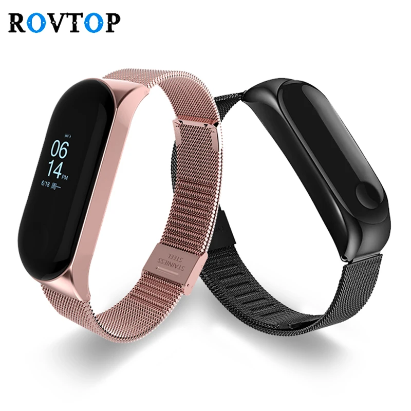 Ремешок Rovtop для умного браслета Xiaomi Mi Band 3 4 5 металлический браслет из нержавеющей