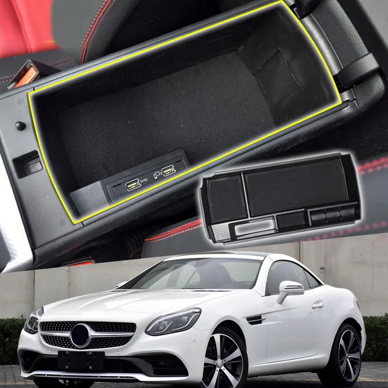 

1PCS Plastic Interior Center Armrest Organizer Box For Mercedes SLC 2016-2018