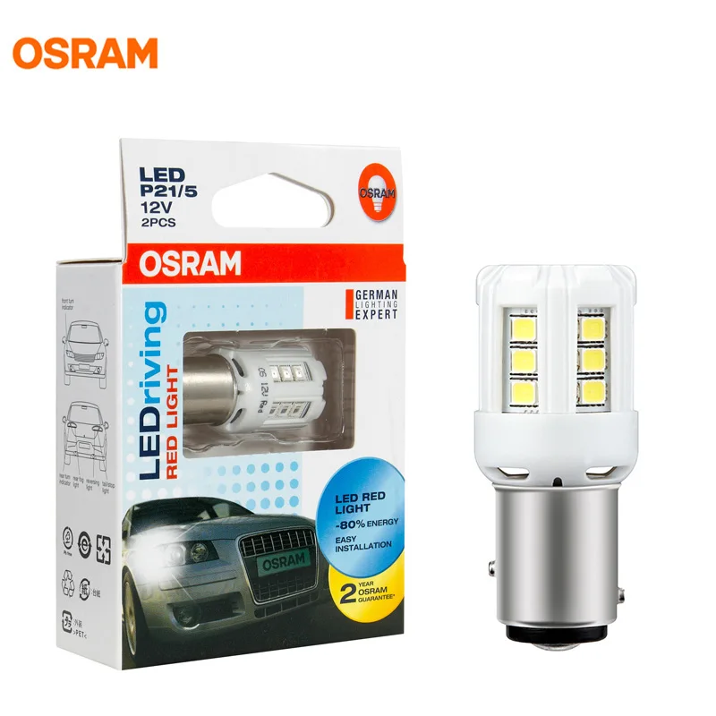 

New OSRAM LED 1457R P21/5W 12V 3/0.5W BAY15d Red LEDriving Car Fog Bulbs Lamps Front Rear Turn Signal Light 2,000h Lifetime Pair