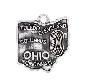 

50pcs Antique Silver zinc alloy OHIO map Double-sided Pendant charm Handmade earring bracelet necklace Jewelry Making DIY