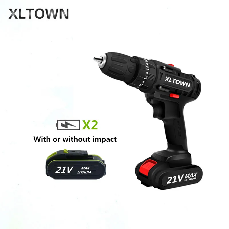 

XLTOWN 21V Impact Drill With 2 battery Multifunction Electric Screwdriver Rechargeable Lithium Battery Hand Drill power tools
