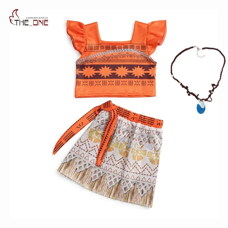 MUABABY Moana Girls Adventure Outfit Children Princess Cosplay Costume Kids Flying Sleeve Top And Dress 2