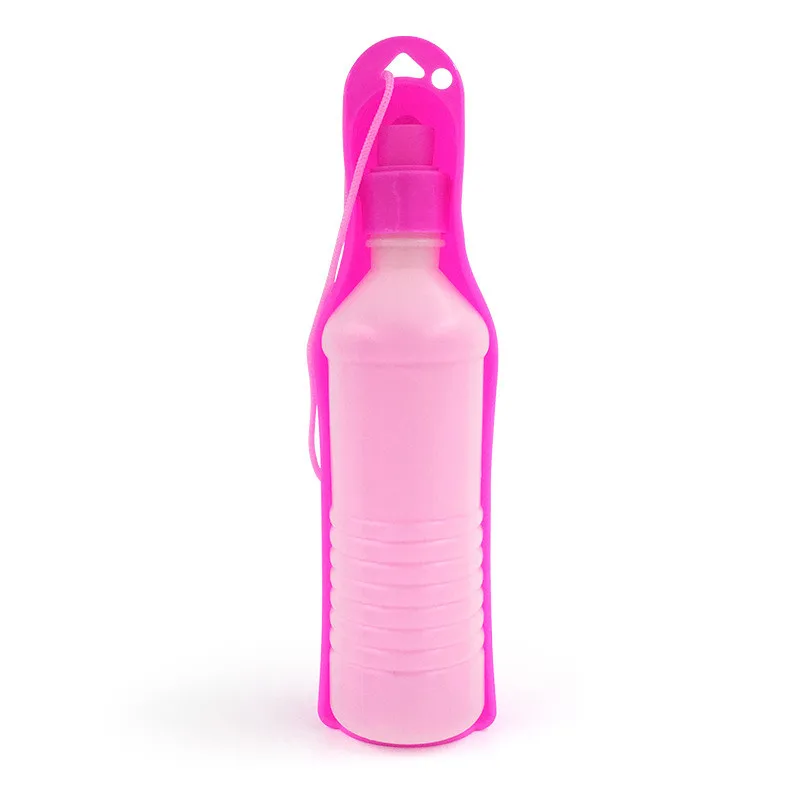 250 мл ПЭТ бутылка для воды для собак пластиковая портативная бутылка для воды Домашние животные на открытом воздухе питье для путешествий миска для подачи воды Бутылка-поилка для собак - Цвет: Розовый