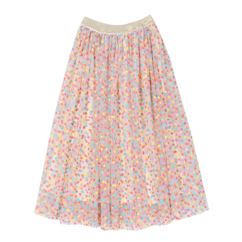 

PERHAPS U pink polka dot sweet fairy skirt a line empire elastic waist mesh midi skirt elegant casual summer S0179