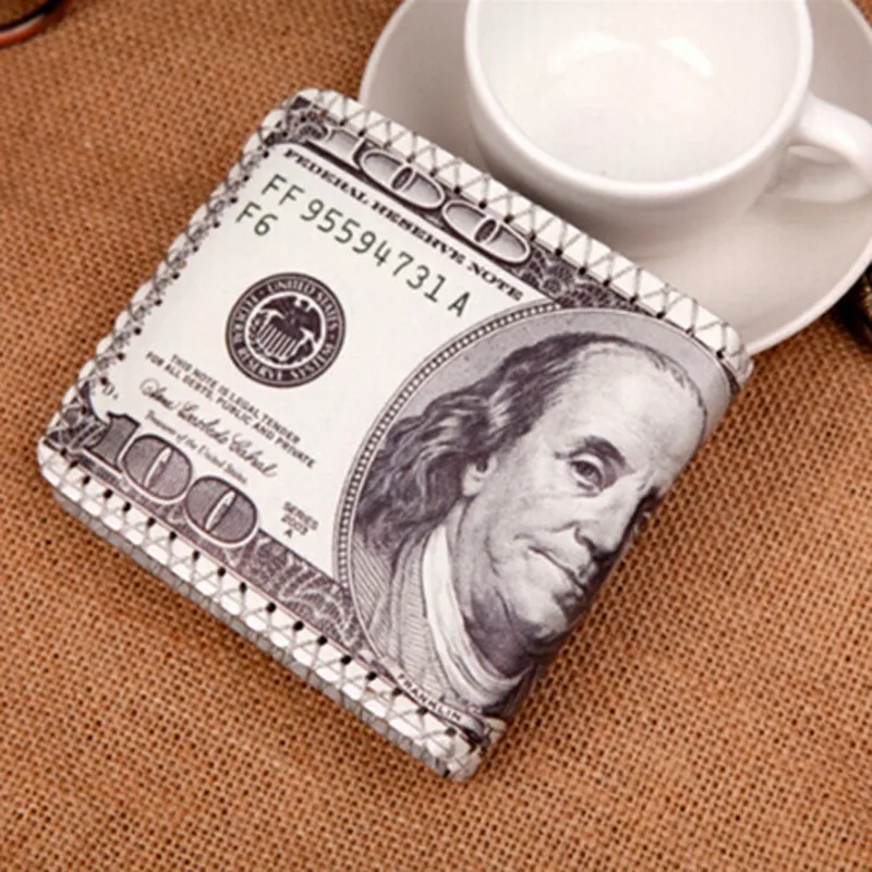 

New Designer Men Wallet 100 Dollar Bill Design Short Purses Leather Male Pouch Notecase Retro Vintage Style Credit Card Holders