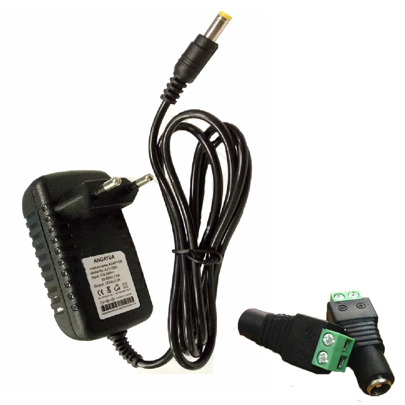

EU US Plug Transformer Driver AC100-240V To DC 12V 2A LED Power Supply +1pcs Female Connector For LED Strip