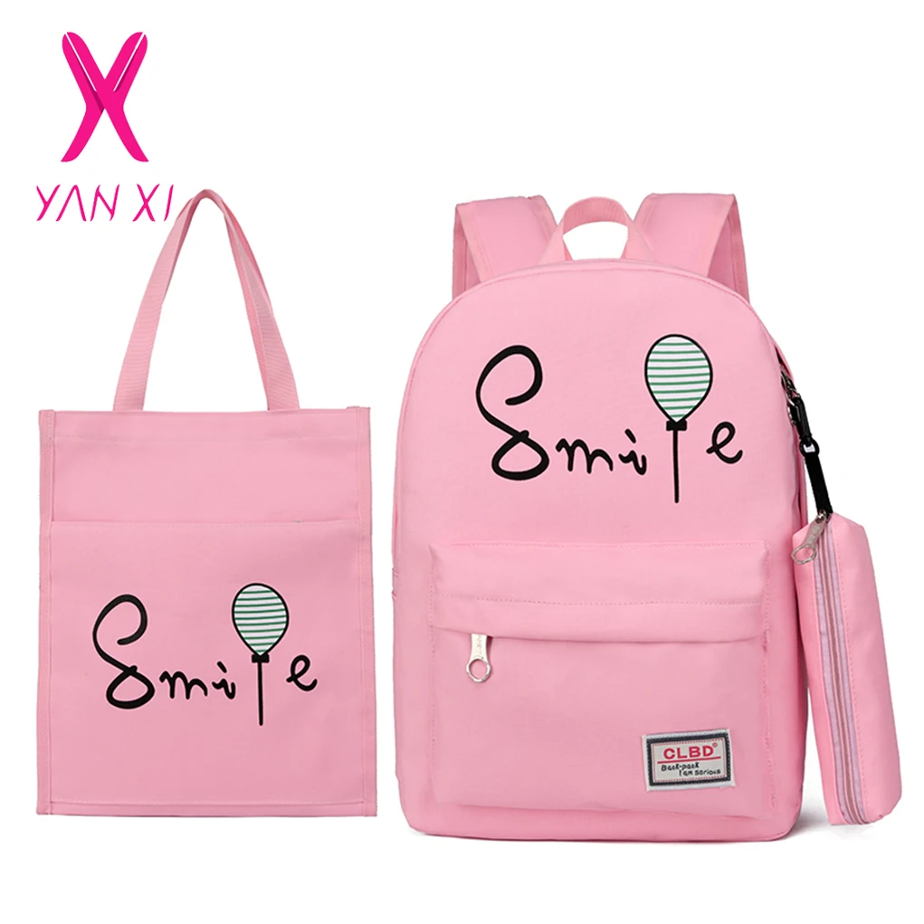 

YANXI 3 Pcs/Set Teenagers School Backpack Solid Boy Schoolbag for Teenager Girl Student Book Bag Girls Satchel Female Schoolbag