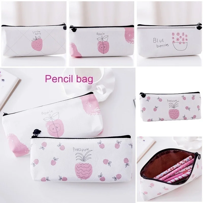 

1 Pc Fruit Pineapple Strawberry Berries Canvas Pencil Case Student Stationery Gift School Supplies 2019 Type random