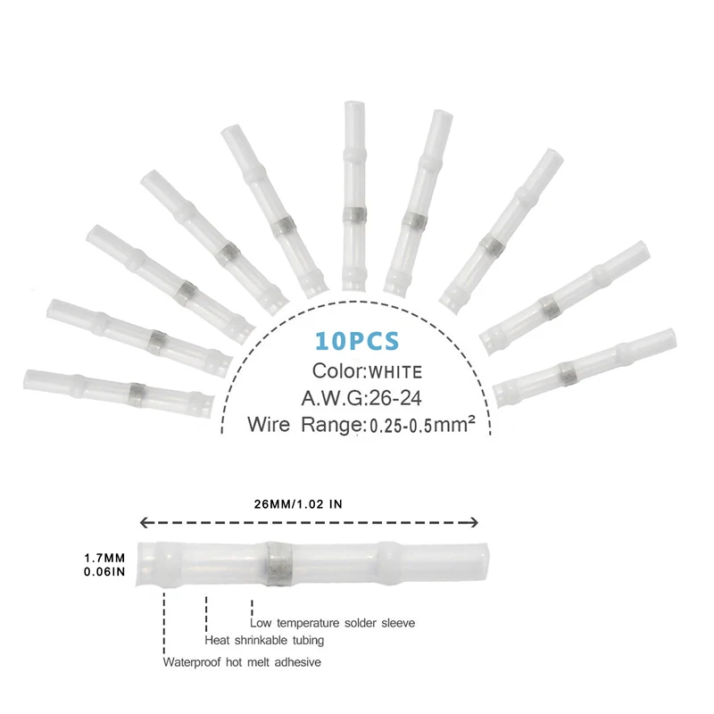 Zlord 10 шт. сумка Упаковка практичная электрическая Водонепроницаемая печать термоусадочный стыковой клеммы припой рукав провода разъемы - Цвет: Белый