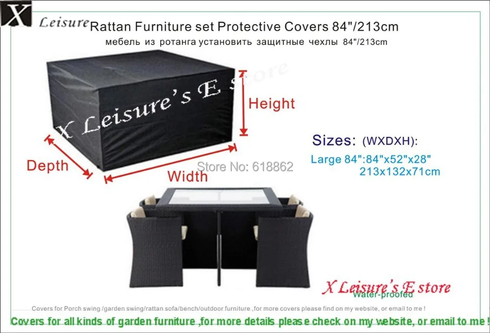 

6 Seater Rectangular Rattan Cube Set Cover 213x132x71 cm/84"x52"x28",Large size garden Rattan furniture set Protective cover