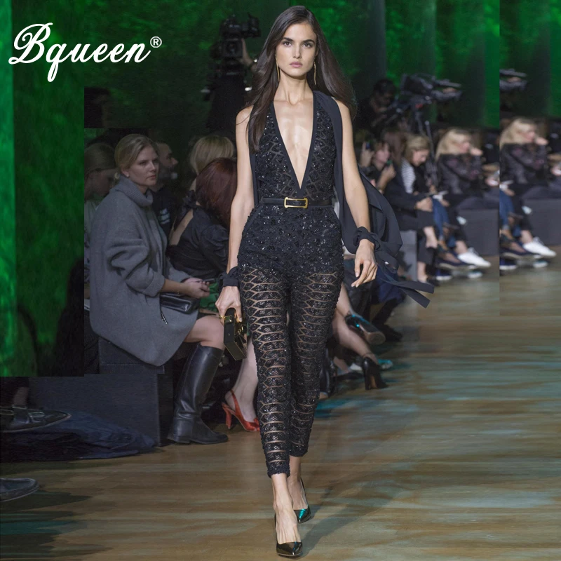 Bqueen новинка 2019 Модный комплект из кружевных штанов без рукавов с глубоким