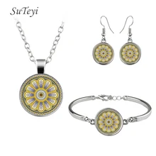 SUTEYI, модное ожерелье, серьги, браслет, ювелирный набор, мандала, цветок, хрустальное ожерелье, s, круглые стеклянные серьги, художественное изображение, браслеты