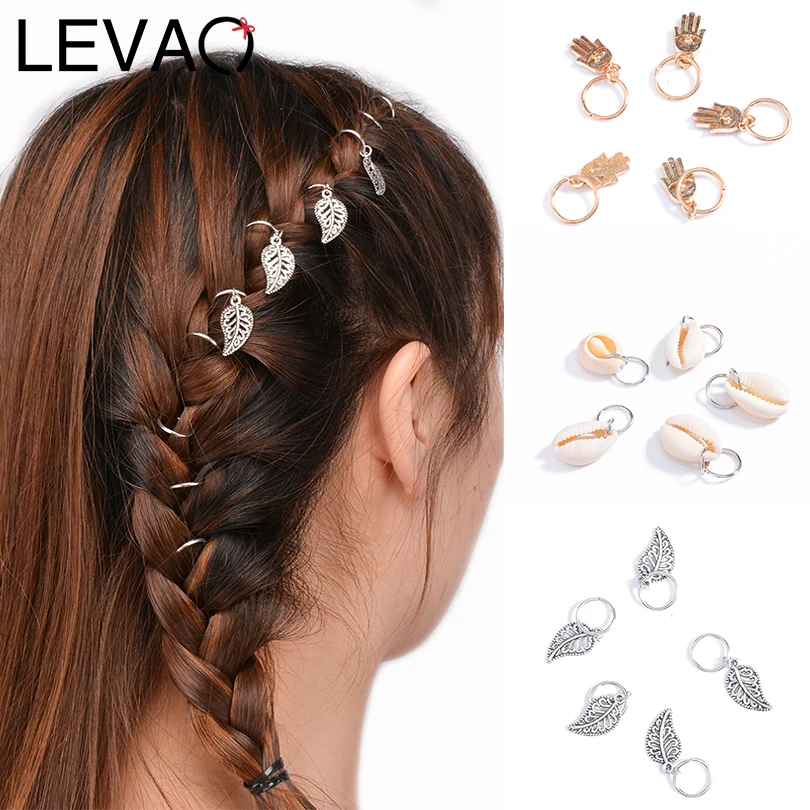 

LEVAO Bohemia Style Hair Braided Ring Gold Silver Circle Leaf Clip Hairpin Fashion Design Dreadlock Hoop Circle Hair Accessories