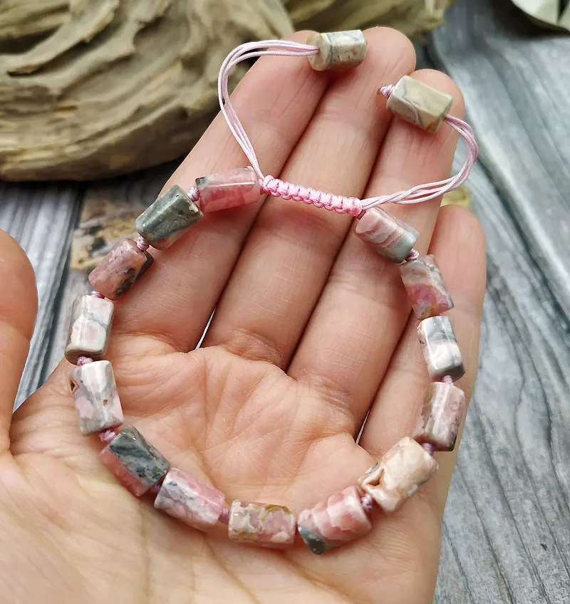 

YA3863 Natural Argentine Rhodochrosites Beads Cord Knot Adjustable Bracelet