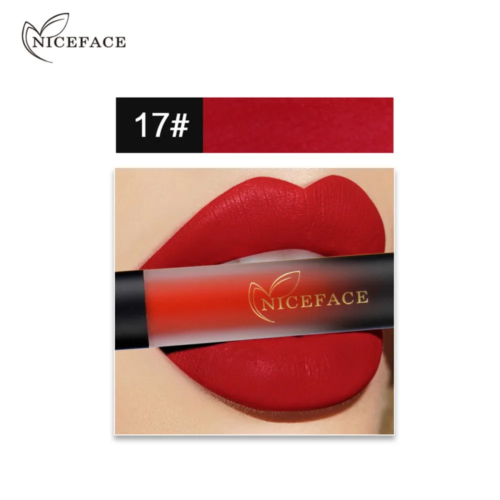 NICEFACE, Матовая жидкая помада, сексуальная, красная роза, блеск для губ, водонепроницаемый, стойкий, элегантный, телесный, помада для губ, макияж, 18 цветов - Цвет: 17
