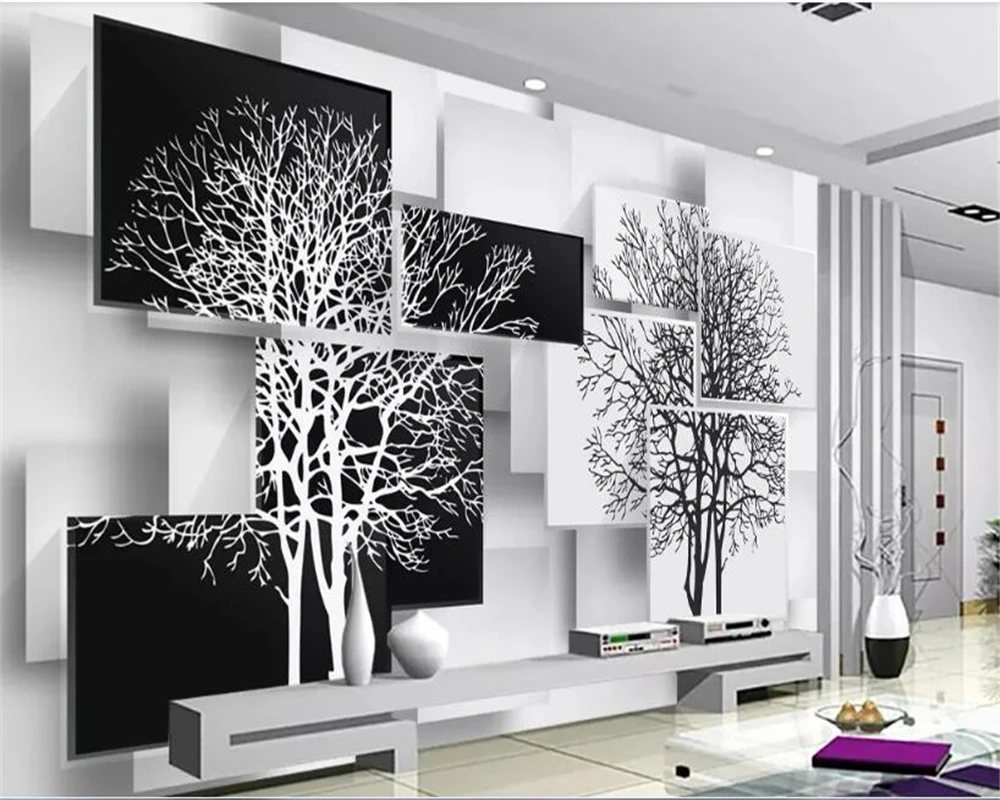 Обои beibehang для стен 3 d behang фотообои простое черно белое дерево 3D фон телевизора