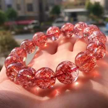 

Genuine Natural Lepidocrocite Quartz Red Super Seven Clear 14.5mm Round Bead Stretch Crystal Bracelets Women Female