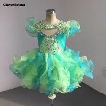 Лайм/Jade Симпатичные Раффлед ремни из бисера Холтер кекс для девочек нарядные платья Ruched Хрустальные Бусины блестящее платье для торжеств
